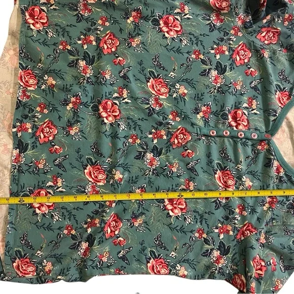 Vera Bradley Floral V-Neck Warm Sleep Shirt XL - Teal and Pink - Picture 4 of 5